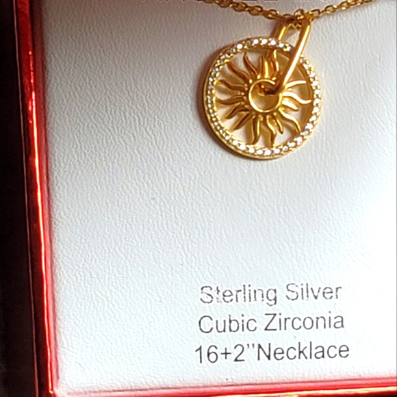 NWT Rachel Zoe Sterling Silver Gold Cubic Zirconia Sun Disc Pendant Necklace - Picture 3 of 6